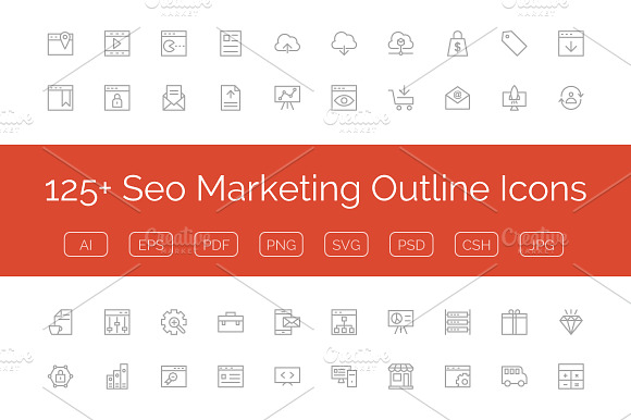 125 Seo Marketing Outline Icons