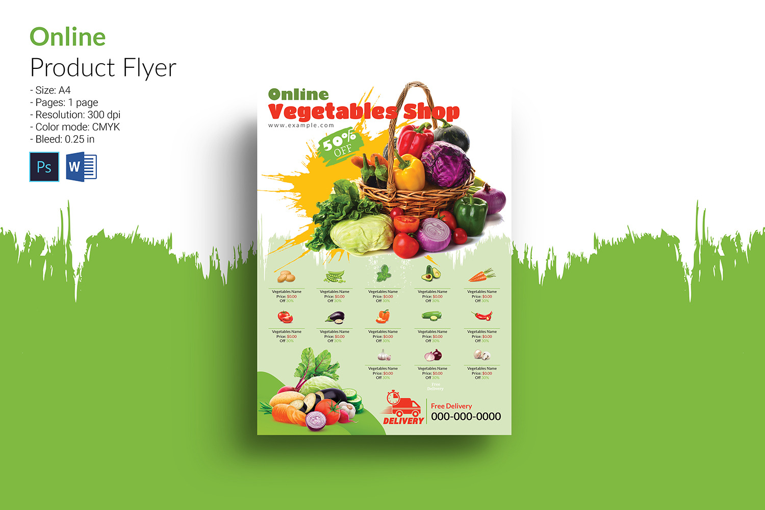 Online Vegetable Shop Flyer V1283 by Template Shop  Creative Market