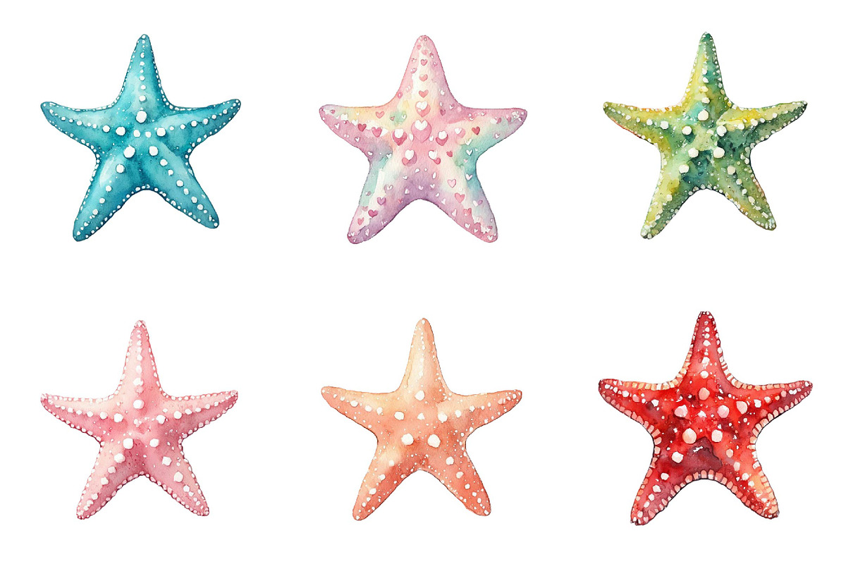 Watercolor Summer Starfish Clipart, an Illustration by DreamPrint404 (Photo 6 of 6)