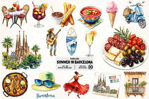 Summer in Barcelona Clipart, an Illustration by Pixels.Craft