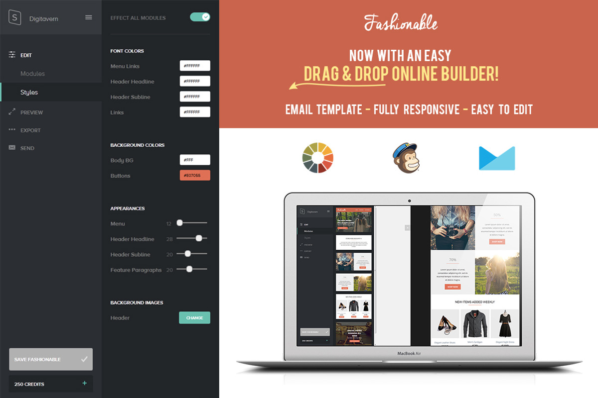 Fashionable Responsive Email Builder, an Email Template by VectorBurn (Photo 1 of 2)