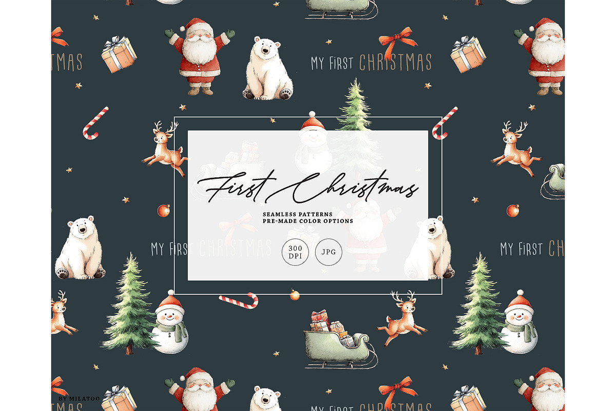 First Christmas seamless pattern, a Pattern Graphic by Milatoo (Photo 1 of 6)