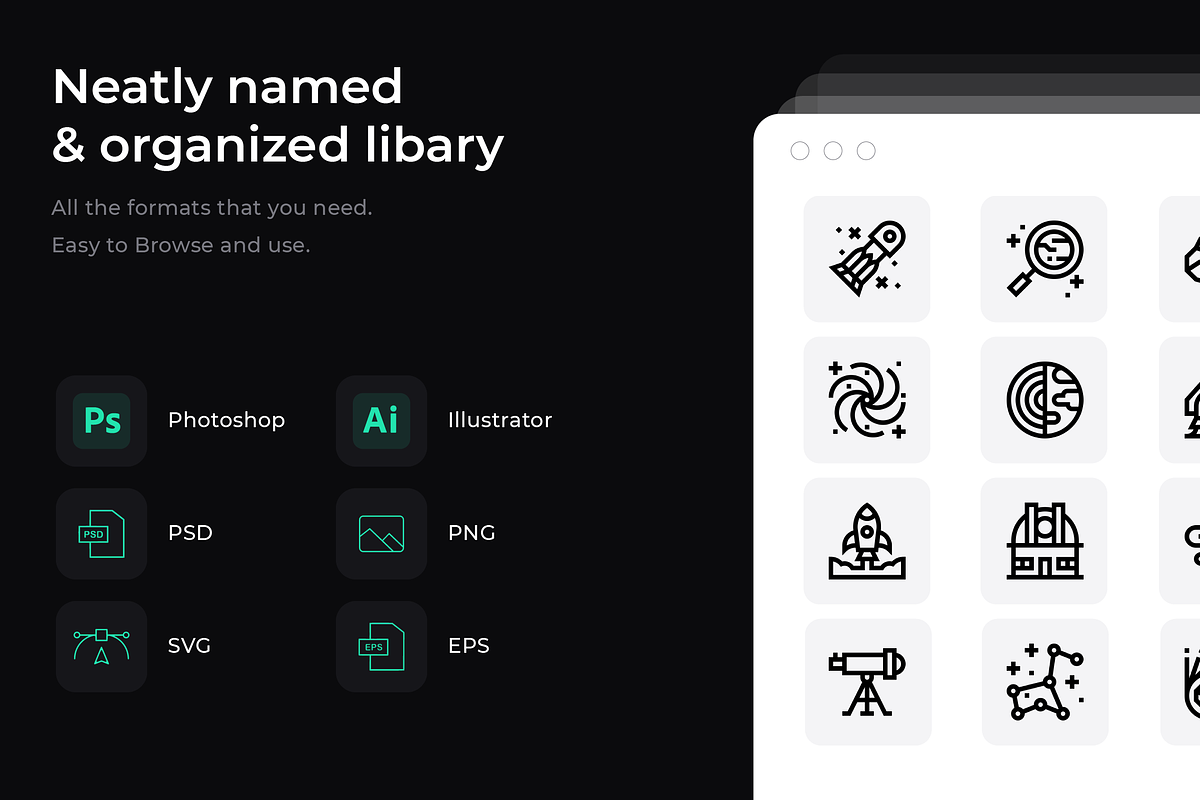 50 Space icons, an Outline Icon by Wencory (Photo 1 of 2)