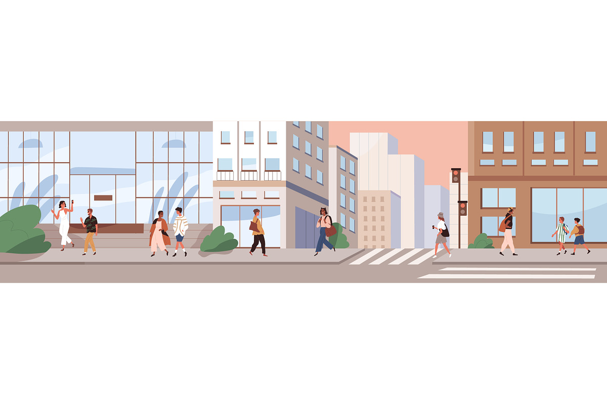 City street with people walking, a Person Illustration by Good Studio