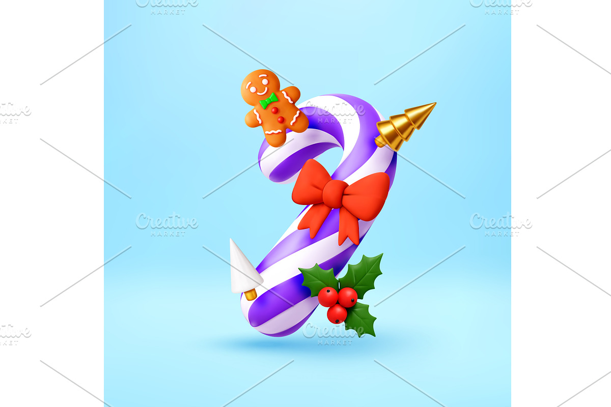 3D Candy cane with Christmas decor., an Object Illustration by Abscent