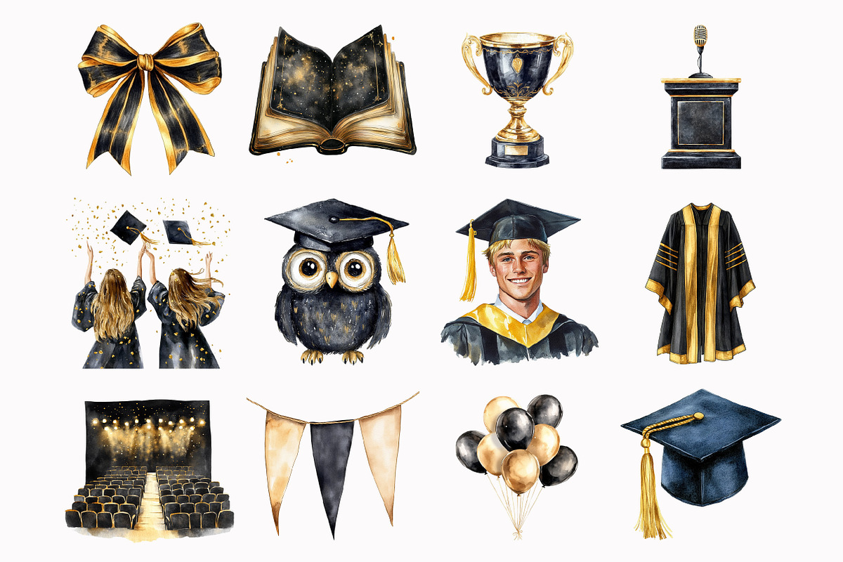 Watercolor Classic Graduation Clipar, an Illustration by Design Market (Photo 3 of 3)