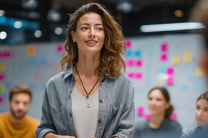 Woman presenting ideas at a team mee, a Photo by Pixeness Studio