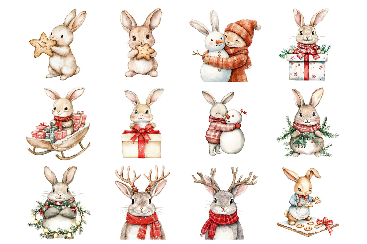 Christmas Bunny Clipart, an Illustration by Design Market (Photo 3 of 4)