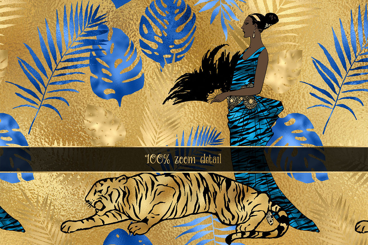 Blue and Gold Tiger Digital Paper, a Texture Graphic by Digital Curio