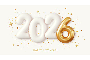 3d 2026 White Foil Balloons., an Object Illustration by ModVector