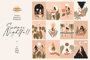 "Summer Nightfall" Illustrations Set
