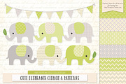 Elephants Clipart & Patterns Bamboo, an Illustration by Amanda Ilkov (Thumbnail 1 of 4)