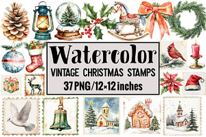 Vintage Christmas Stamps, an Illustration by Design Market