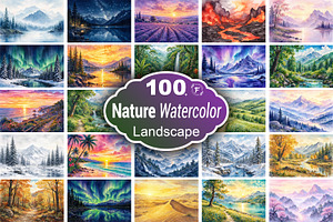 Watercolor Nature Landscape Bundle, a Wallpaper Graphic by Forhadx5