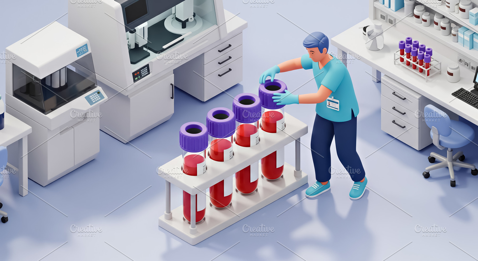 Laboratory technician with big tube, a Health & Medical Photo by angellodeco