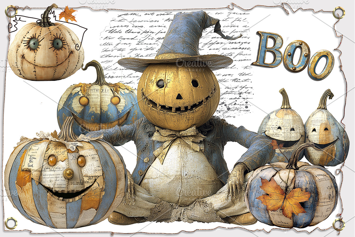 Quirky Halloween Pumpkin Clipart Kit, a Decorative Illustration by Area (Photo 5 of 17)
