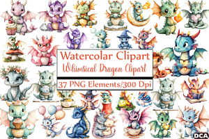 Whimsical Dragon Clipart, an Illustration by DreamCafeArt