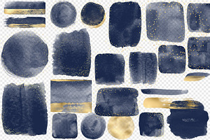 Navy And Gold Watercolor Elements