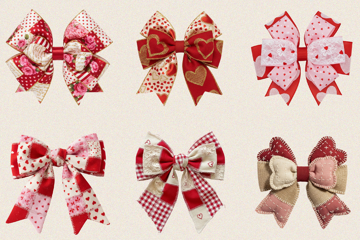 Valentine Patchwork Bow Clipart Bund, an Illustration by SVGArt (Photo 2 of 8)