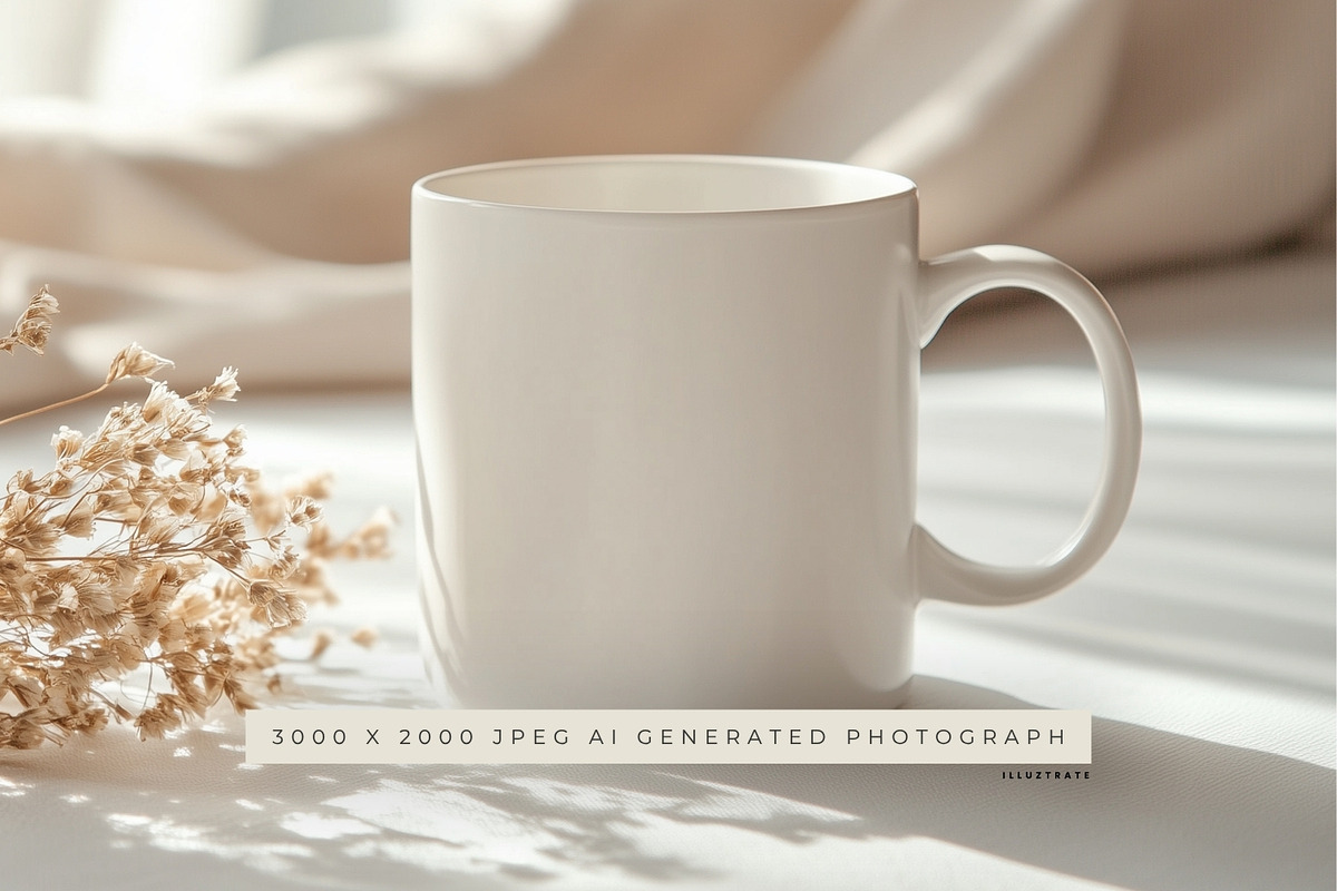 Mug with Light Shadows and Flowers, a Mockup by illuztrate