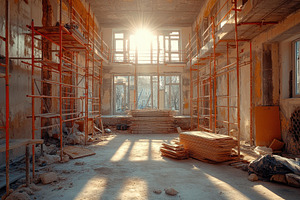 Renovation work in a bright indoor s, a Photo by Tanuart