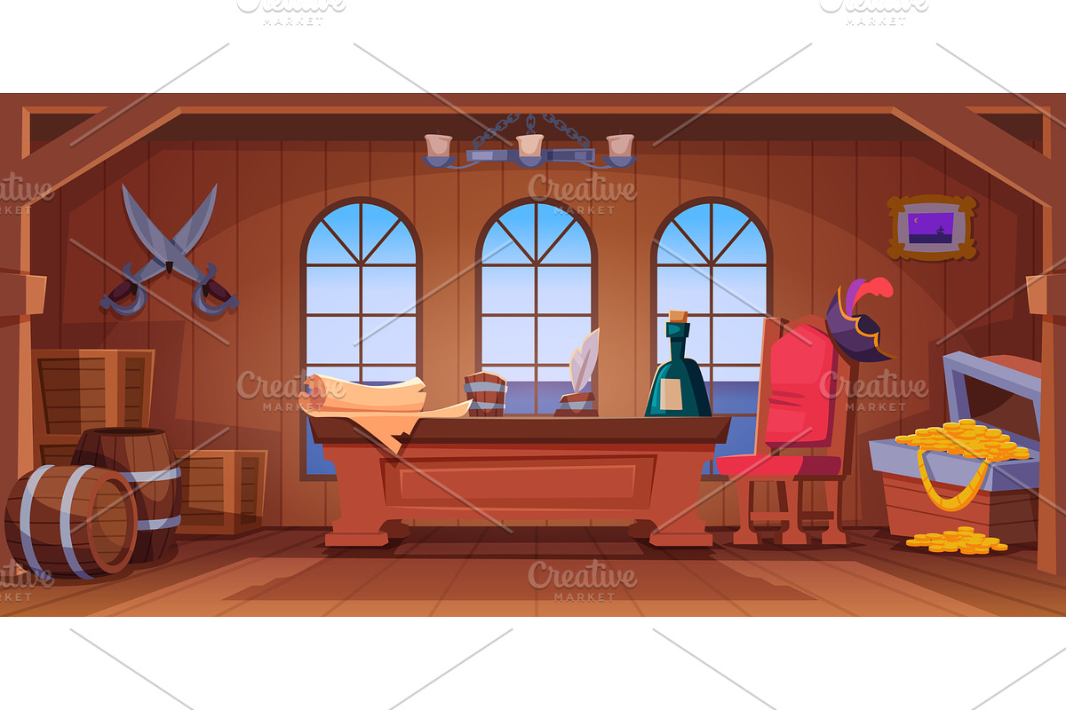 Pirate cabin. Battleship pirate, a Transportation Illustration by Onyx