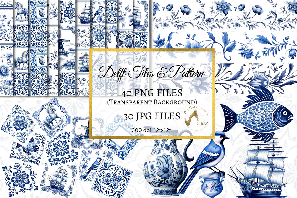 Transparent Dutch Blue Tiles Bundle, a Graphic by NiiiNArt