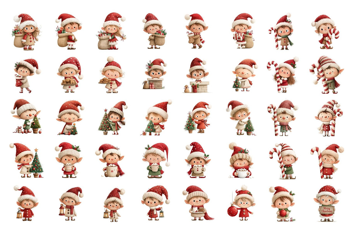 Whimsical Christmas Elves Clipart, a Seasonal Illustration by Nicolle's Colorful Art (Photo 2 of 6)