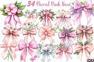 Watercolor Floral Pink Bow PNG, an Illustration by DreamCafeArt