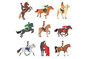 Cartoon horse riders. People riding, a Sport Illustration by winwin.art