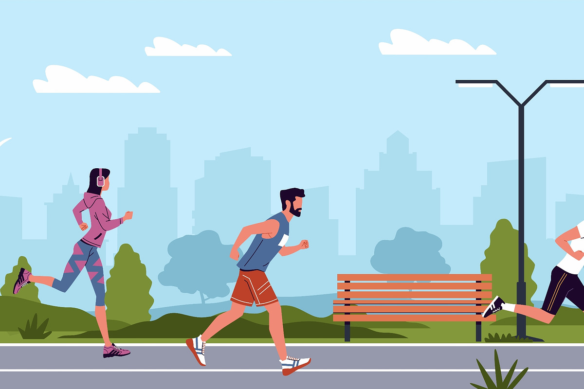 Marathon runners in city. Active, a Sport Illustration by YummyBuum (Photo 2 of 3)