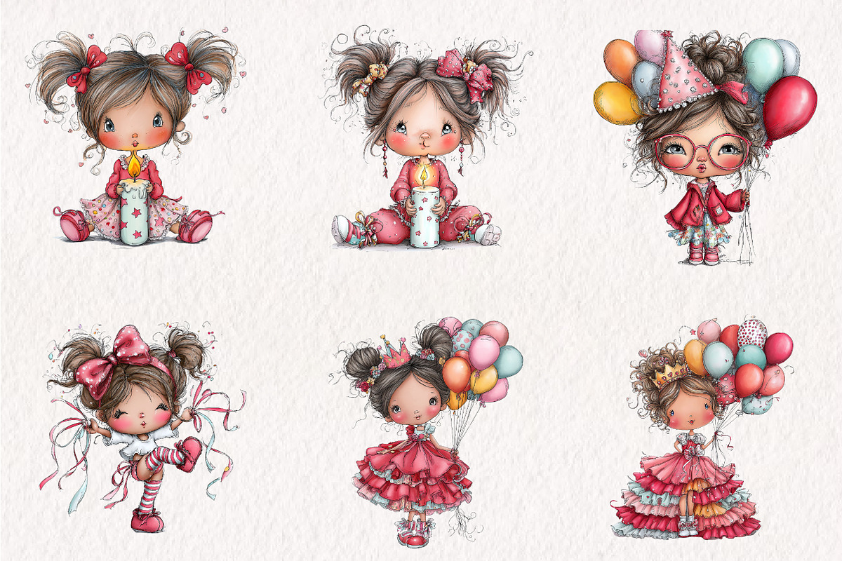 Birthday Girl Quirky Clipart, a Seasonal Illustration by CreationArt (Photo 3 of 7)
