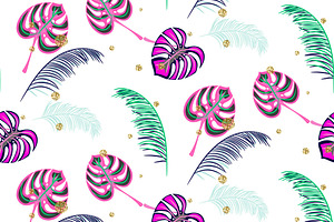 Pink Tropics Seamless Patterns