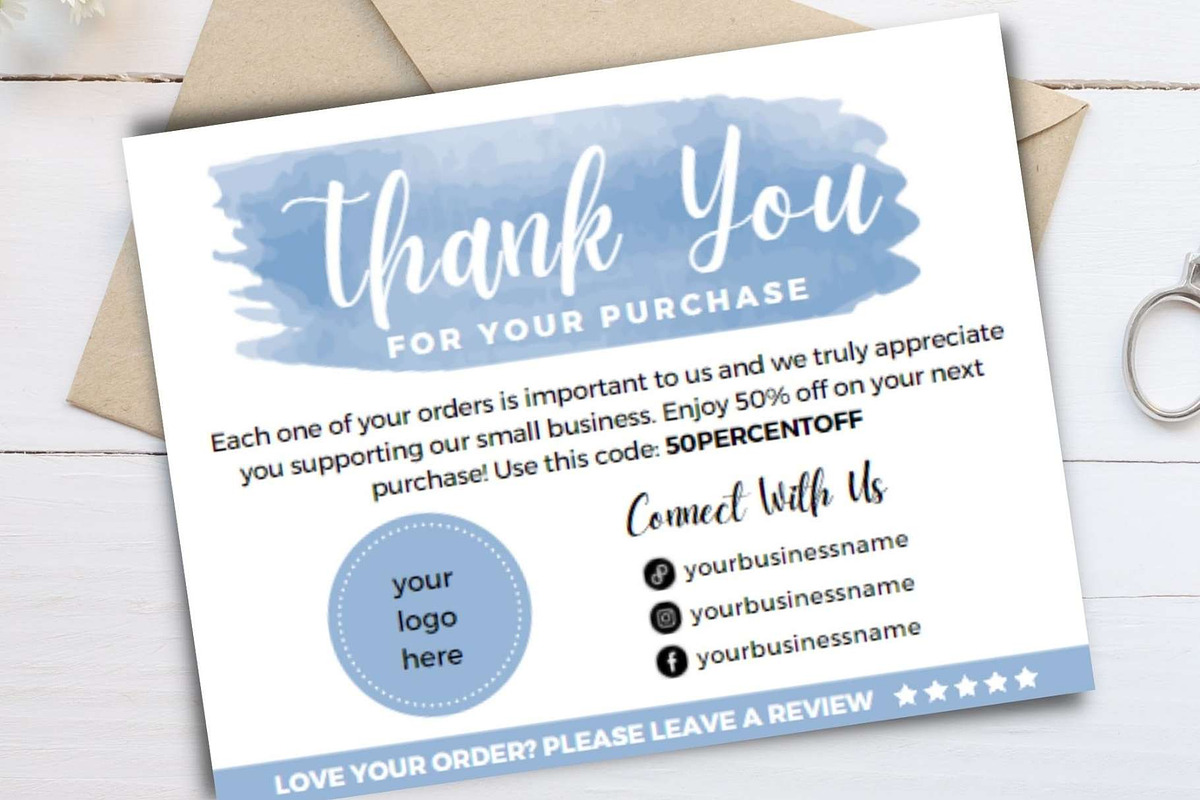 Thank you order card blue Canva 14, a Card Template by bonadigitals (Photo 1 of 3)