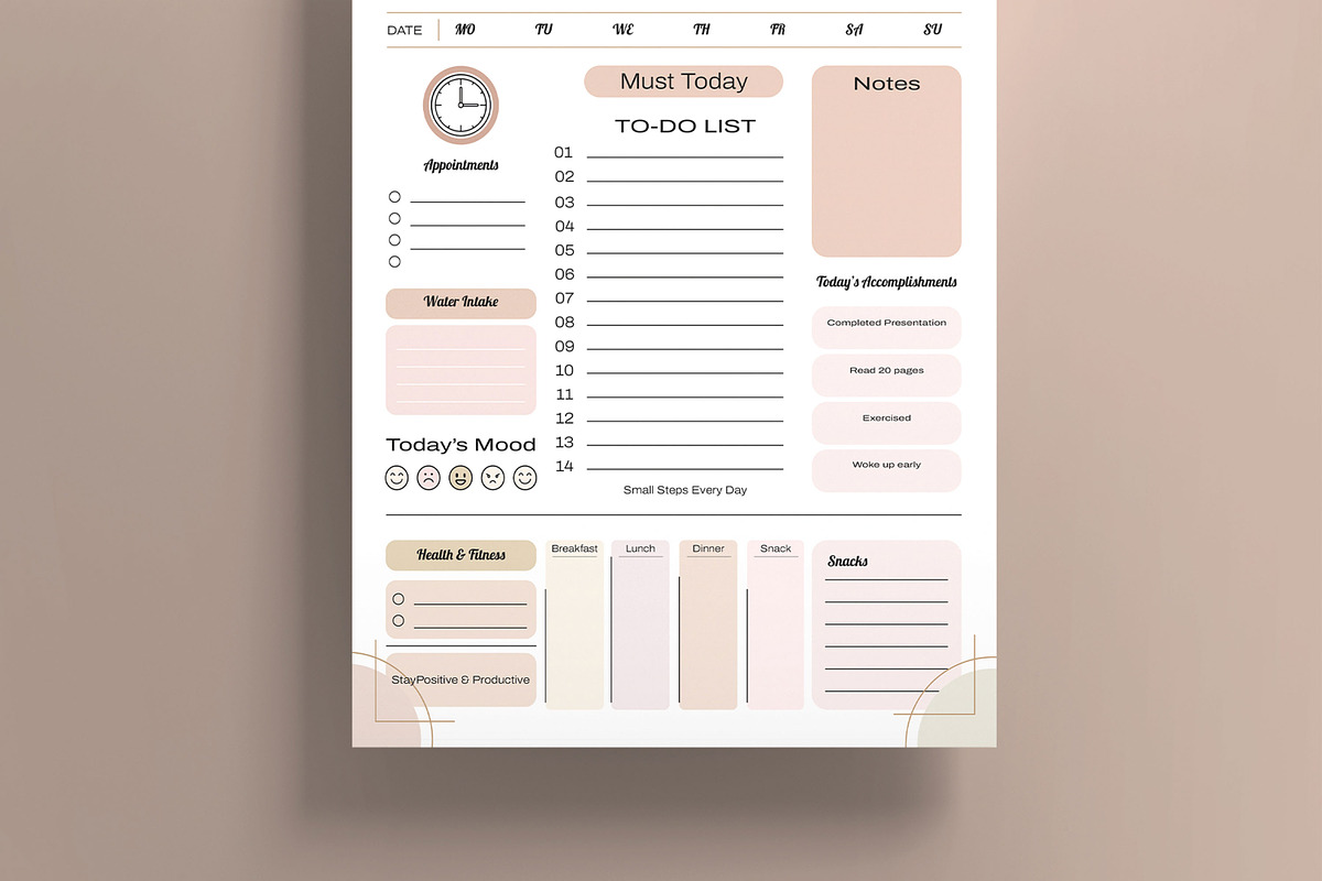 Daily Planner Template, a Stationery Template by MightyDesign (Photo 3 of 8)
