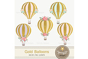Gold Hot Air Balloon Clipart, an Illustration by JennyL Designs (Thumbnail 1 of 2)