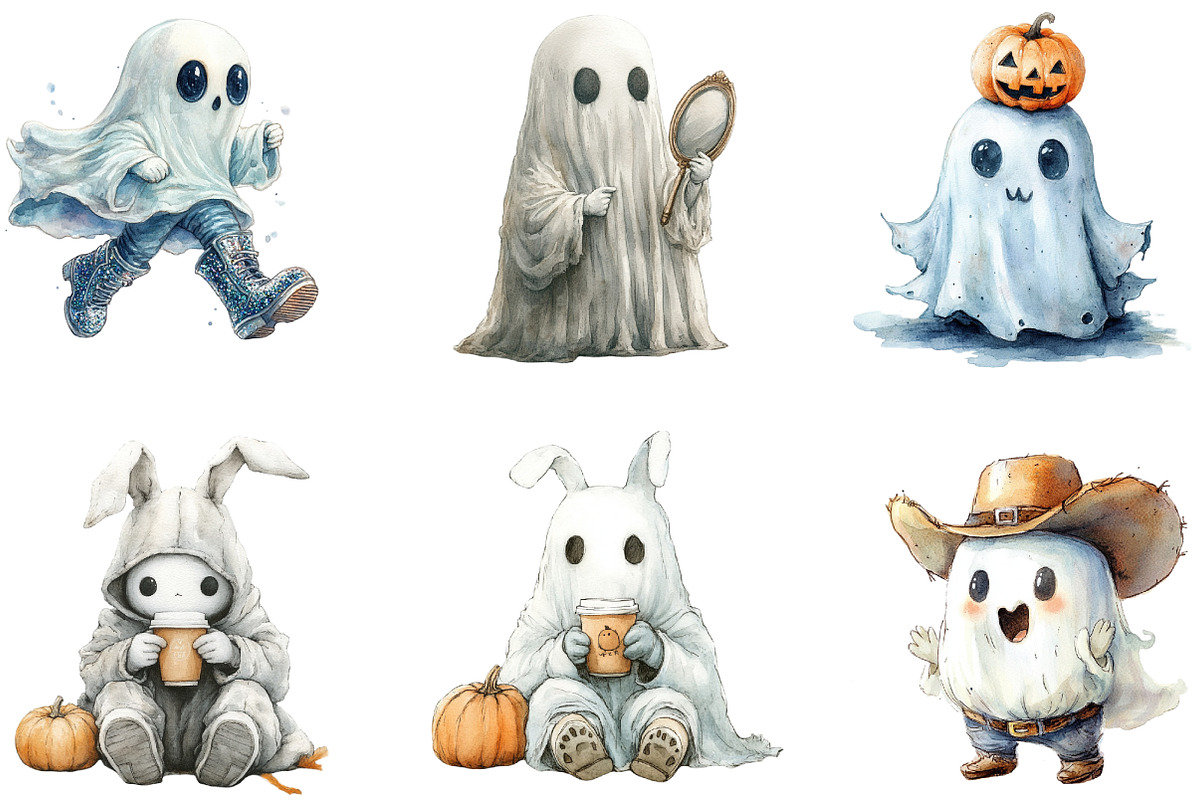 Funny Halloween Ghost Clipart, a Work Illustration by cherrydesign (Photo 3 of 3)