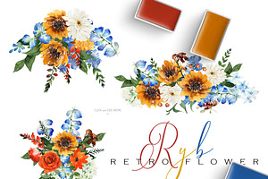 Watercolor Flower - Retro Flower RYB