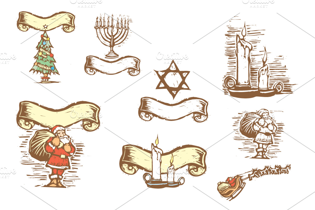 Woodcut Holiday Set, an Illustration by Xochicalco's Ruin