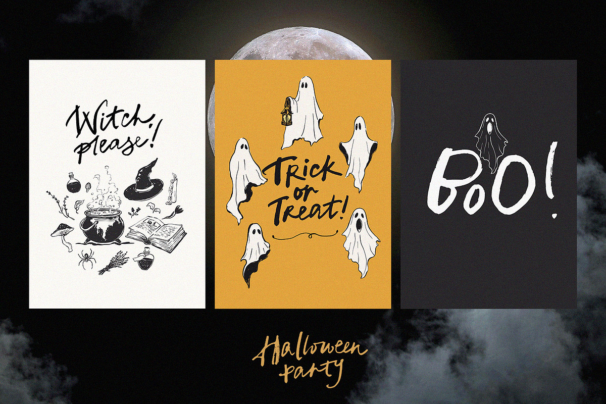 Halloween party vector cute graphics, an Object Illustration by Yuliya Derbisheva (Photo 2 of 13)