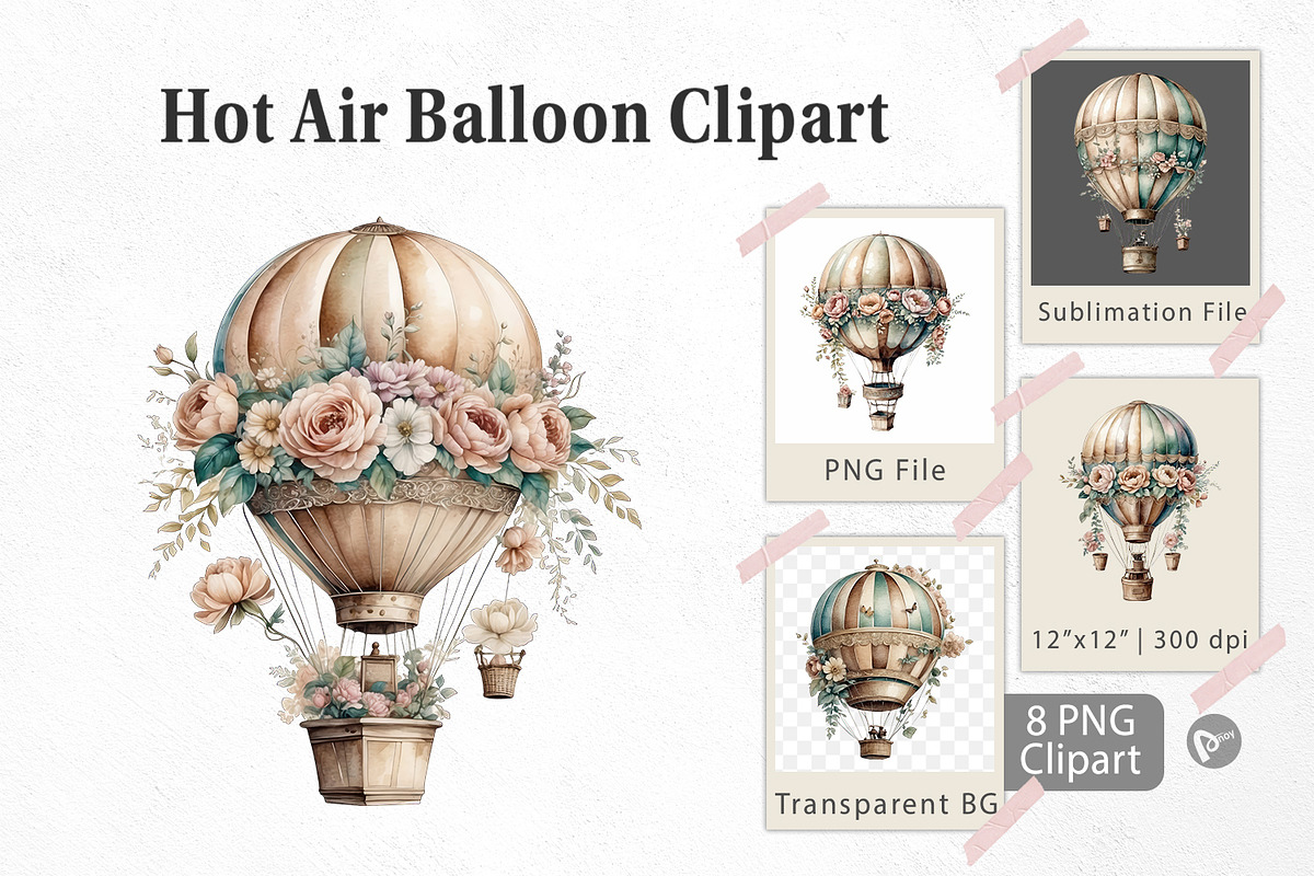 Hot Air Balloon Clipart, a Graphic by Artnoy (Photo 1 of 5)