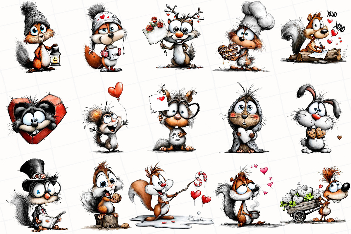 Whimsical Valentine Squirrel Clipart, an Illustration by OK Design (Photo 5 of 6)