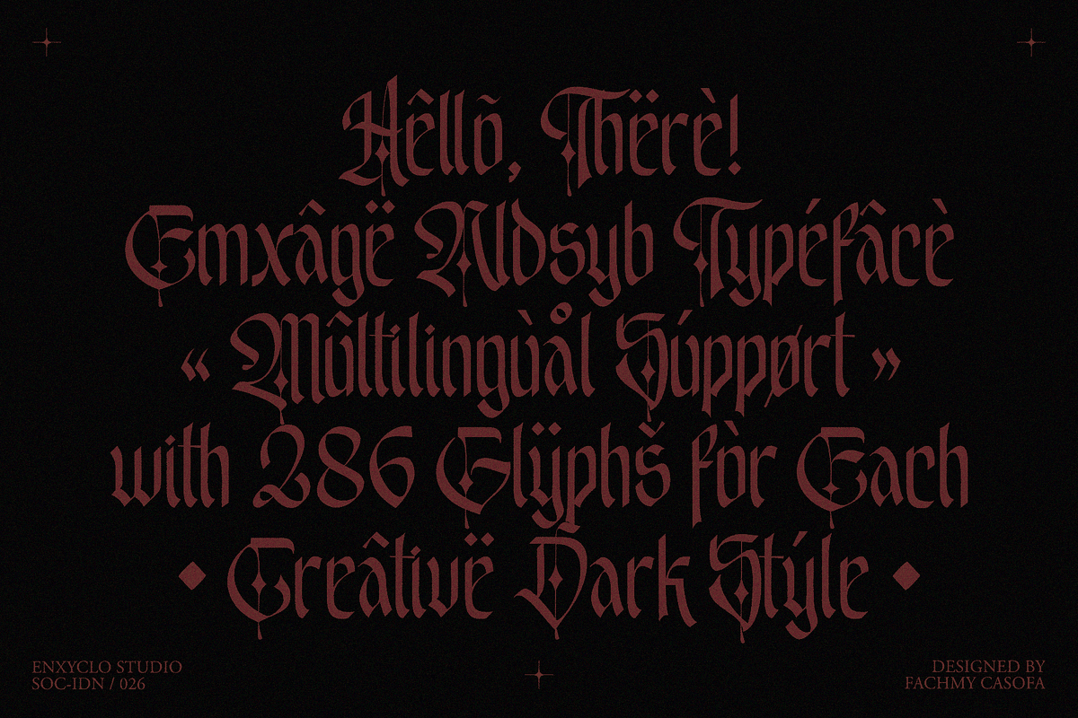 Emxage Aldsyb — Blackletter Font, a Blackletter Font by Enxyclo Studio (Photo 10 of 18)