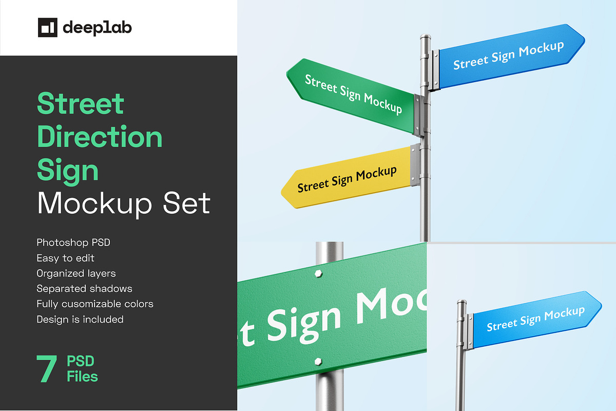 Street Direction Sign Mockup Set, a Product Mockup by Deeplab (Photo 1 of 10)