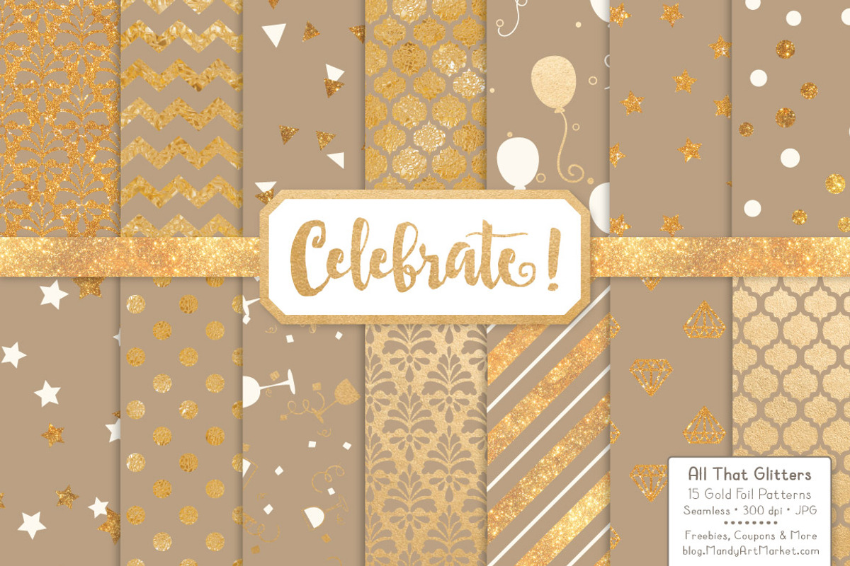 Champagne Gold Foil Digital Papers, a Pattern Graphic by Amanda Ilkov (Photo 1 of 4)