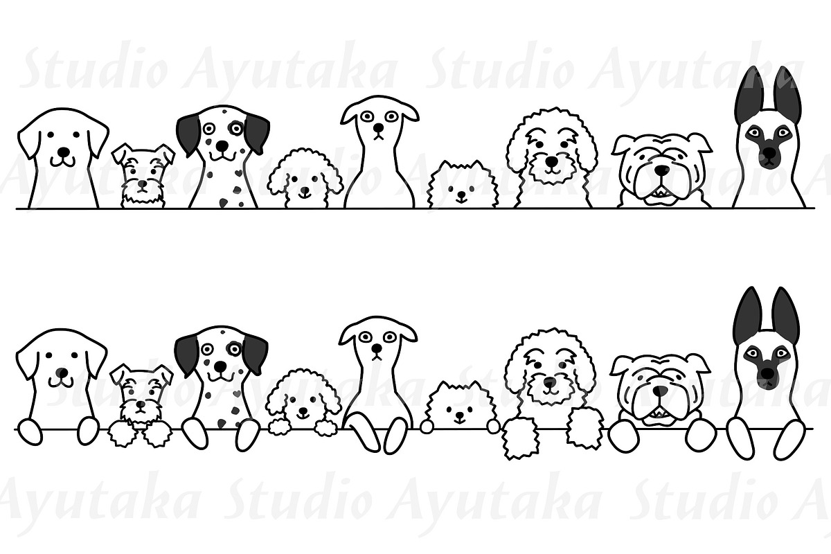 lineart dogs sitting&peeking bundle, an Animal Illustration by dogsinarow (Photo 3 of 3)