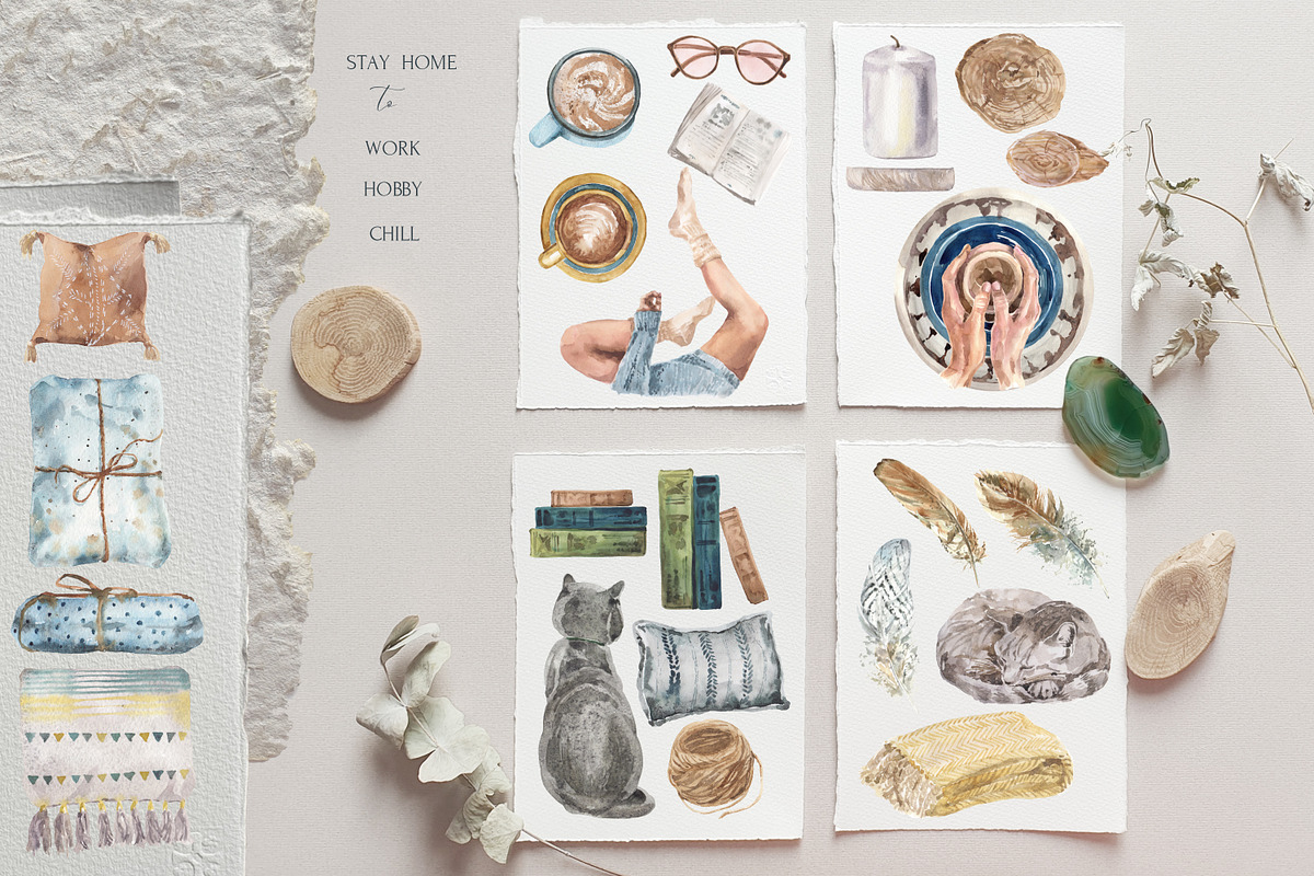 Cozy Home Watercolor Lifestyle Set, a Texture Illustration by Cat In Colour (Photo 2 of 9)