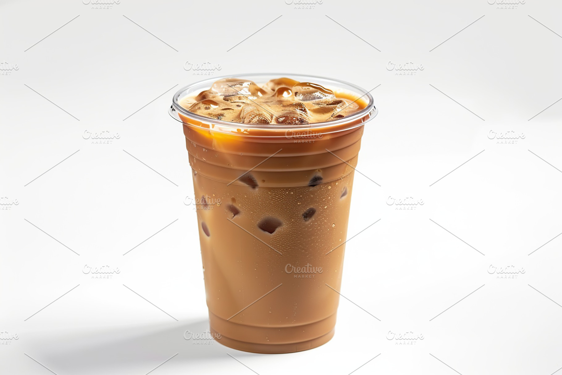 Iced coffee latte in cup on white background, a Food & Drink Photo by AlyaAnd