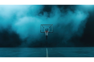 Empty basketball court with hoop