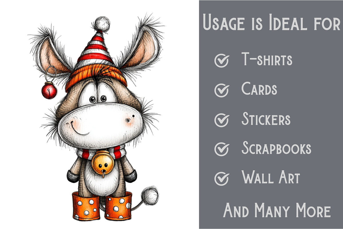 Whimsical Christmas Donkey Clipart, an Illustration by Pixels.Craft (Photo 3 of 6)